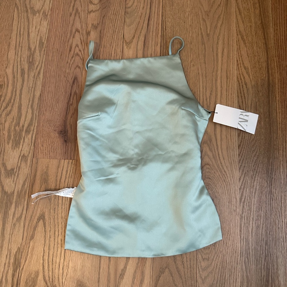 Zara Mint Satin Backless top